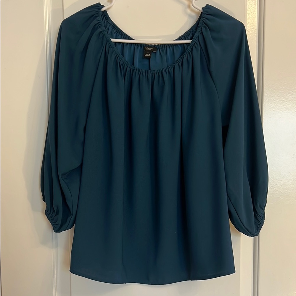 Ann Taylor Blue Puff Sleeve Blouse Relaxed Fit